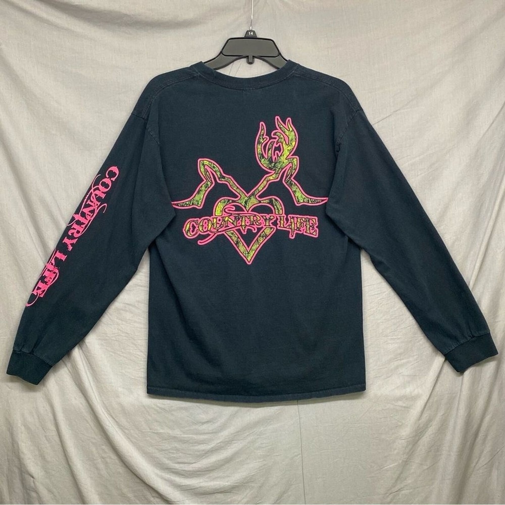 Gildan Country Life Graphic Print Long Sleeve Shirt‎ Black Women Size | M
